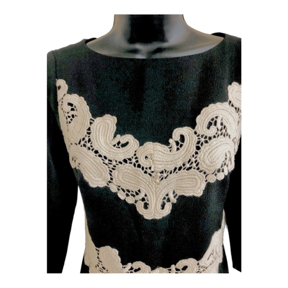 Maggy London black mod A-line style embroidered crochet mid sleeve dress size‎ 4 - Picture 11 of 15